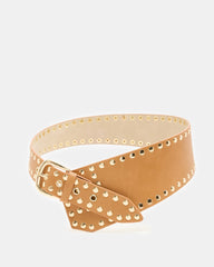 STUDDED WIDE WAIST BELT BROWN